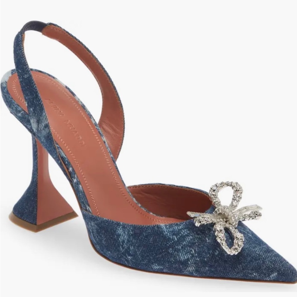 Amina Muaddi Rosie Pointed Toe Denim Slingback Pump Size 39.5 brand new